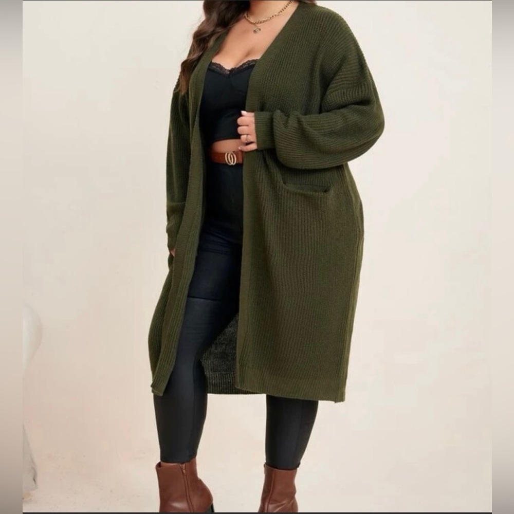 Open Front Drop Shoulder Cardigan W/Pockets